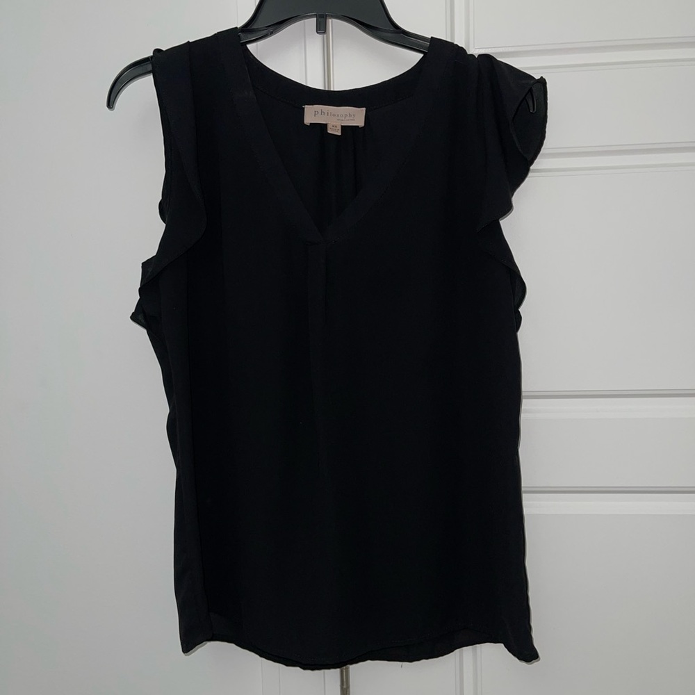 Philosophy Republic Black Frill Sleeve Top. Size XS can fit a S